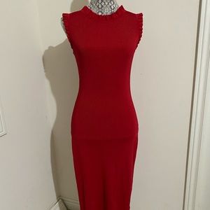 MICHAEL KORS Red Ribbed Knit Dress, Size XS